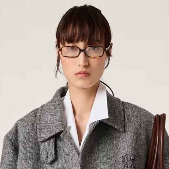 NEW Miu Miu MU11ZS 14L08N REGARD Havana Blue Light Rectangle Unisex Sunglasses - Picture 9 of 9